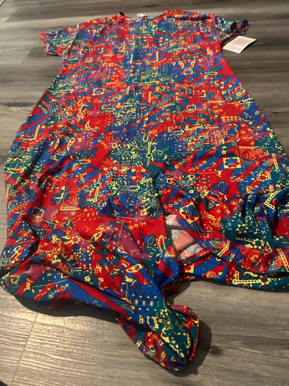 LuLaRoe Multicolor Red Blue Green Abstract Print Dress